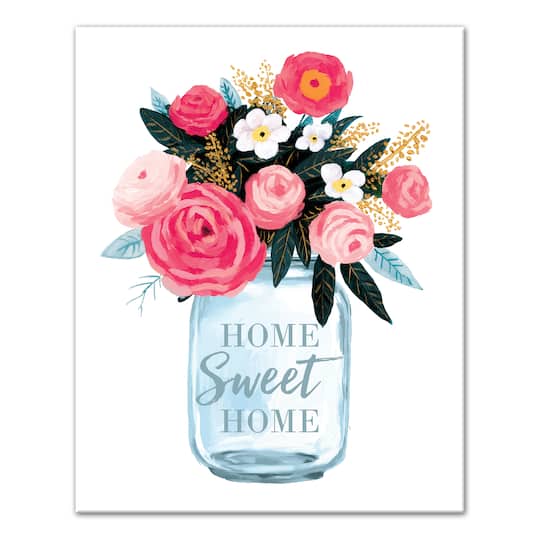 Home Sweet Home Floral Mason Jar Canvas Wall Art